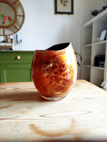 Vase signé laque line verre - signé,