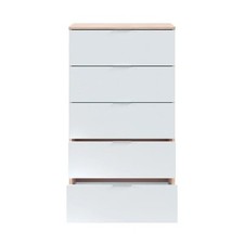Commode 5 tiroirs moderne 60x40x110 blanc article et chêne basic Line