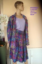 JUPE D ETE + VESTE CHEMISIER COLOREE + TOP PARME 100 % COTTON  NEUF T UNIQUE