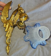 Applique 1920 / 30 bronze doré + tulipe verre " Gargouille chimère / dragon "