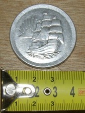 ANCIEN MIROIR DE POCHE Goélette Voilier Navigation a voile et soleil rayonnant