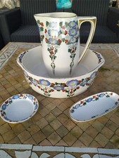  Ensemble de Toilette 4 Pieces en Faïence Hamage Moulin des Loups XXeme .Ancien 