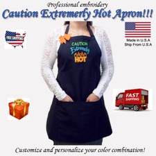 " Caution Extremely Hot " Personalized Embroidery Apron  Kitchen Christmas Gift 