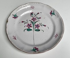 Ancienne assiette en faïence de Lunéville. Les islettes XIXeme. Floral Oeillets 