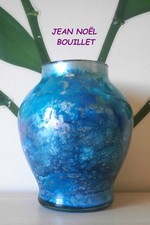 VASE JNB BLEU PAILLETTES VINTAGE ARTISANAL JEAN NOEL BOUILLET LAQUES D’OCEANIE