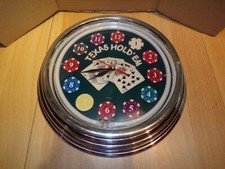 Pendule rond poker " Texas Hold'em " avec néon ( diamètre 37,7 cm )