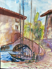 Marine Provence port aquarelle signée Jourdan France