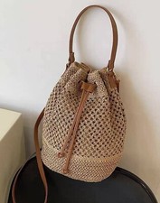 Sac Seau A Bandoulière Grand En Paille Cordon Marron Lanière Simili Cuir Femme