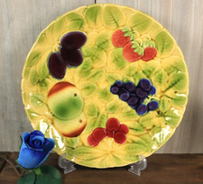 Ancien Plat à Fruits Grand Assiette en Barbotine de Sarreguemines 29,5cm