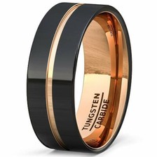 Black Tungsten Ring Unisex Wedding Band Rose 2 Rose Gold Side Groove Men Jewelry