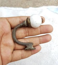 Crochet Mural Victorien En Laiton Miniature Orné Avec Bouton En Céramique M628