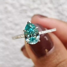 Déguisement 3 CT Bleu Traitée Bague Diamant Poire Forme VVS1 Certifié !