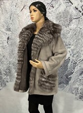 Manteau hiver gris court femme T40/42 Nouveau Peau lainée retournée d'agneau