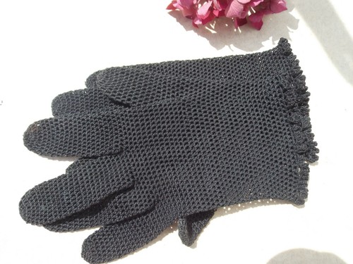 Ancien gants noirs crochet - gants,