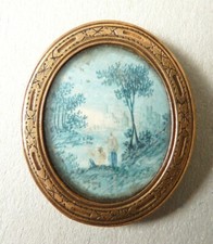 peinture miniature18e siècle avec cadre en OR 18th century painting gold frame