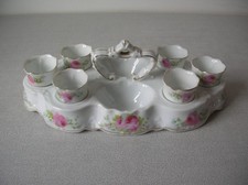 Ancien porte 6 coquetiers en porcelaine décor floral art de la table déco rétro