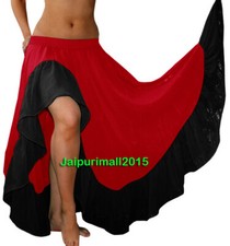 Red Chiffon Ruffle Slit Skirt