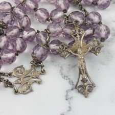 Chapelet Ancien à Perles facettées Croix Ajourées En Argent Fin XIXe