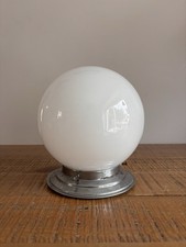 Ancien Plafonnier Luminaire Globe Boule Opaline Support en Alu Vintage H17,5Cm