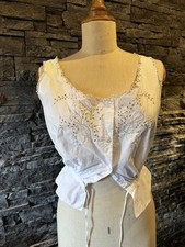 Chemisier caraco top Cache Corset dentelle broderie coton ancien
