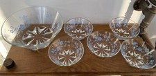 Service à dessert/ Fruit , saladier + 5 Coupelles Motif Fleurs Bleus , Vintage