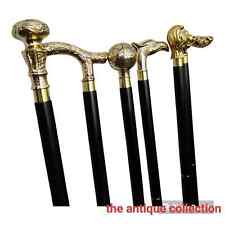 Lot De 6 Canes Anciennes En Bois Avec Poignée En Laiton Doré