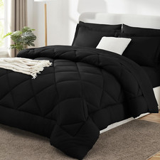 King Comforter Set with Sheets 7 Pieces Bed in a Bag Black All Season Bedding Se