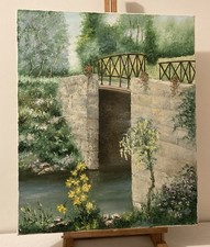 Tableau contemporain huile sur toile intitulée LE PONT DE FER signée J.M PETITET