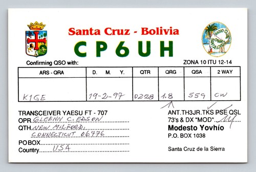 Ham radio qsl cp6uh santa - qsl, cruz