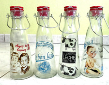 Lot de 4 bouteilles de lait 500 ml style vintage bouchon mécanique swing NEUVES