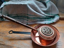 Lot De Cuivres VILLEDIEU Vintage - casserole manche en fer forgé et chauffe-lit