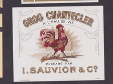 Ancienne étiquette France Alcool   BN188010 Grog Chantecler Coq  eau de vie  