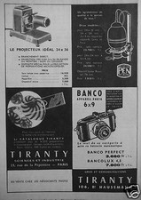PUBLICITÉ 1954 TIRANTY PROJECTEUR AGRANDISSEUR APPAREIL PHOTO BANCO- ADVERTISING