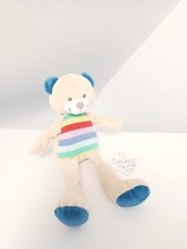 Peluche/Doudou Ours Beige Laine Multicolore Rayé Rouge Vert Jaune 34cm - Nicotoy