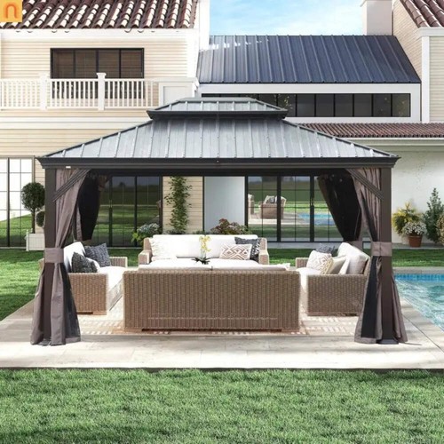 Hardtop gazebo steel brown - steel,
