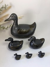 Lot de 6 boites en forme de canards - vintage - étain et laiton - 3 tailles