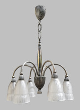 Lustre Art Deco MULLER Frères / G FABRE  monture en bronze nickelé recâblé 1930s