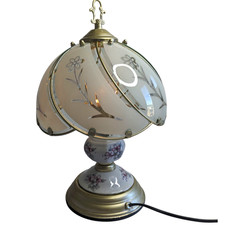 Lampe tactile vintage Ai Wang laiton céramique abat jour verre floral années 80