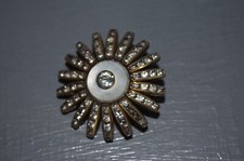 Broche Fleur Soleil Strass Métal doré Vintage XX-ème