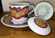 1995 - GENEVIEVE LETHU "Premiers frimas" / Tasse, soucoupe, couvercle et tamis 