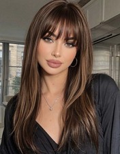 Perruque femme brune frange - brune,