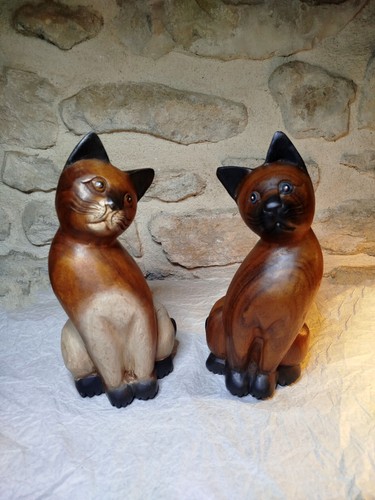 Lot chats sculptés bois - lot,