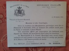 ville de Saint-Mandé carton invitation 1913 manifestation en mémoire des soldats