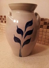 Williamsburg Salt Glaze Stoneware Crock Pottery Blue & Clay Vase Floral 2007