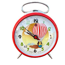 Ancien réveil mécanique animé enfant vintage Hero China chien montgolfière