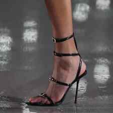 Sandales Femmes Talon Confortable 11.5 CM Noir Vernis Cuir Synthétique Élégant