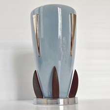 VASE ART DECO VINTAGE SCANDINAVE 1920 CERAMIQUE PALISSANDRE CHROME 20S RETRO