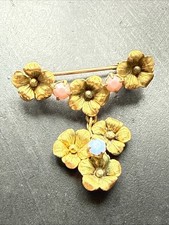 Ancienne Broche En metal argenter Art Déco Nouveau créateur Fleurs bleu 