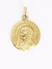 Médaille ancienne Vierge de profil or jaune