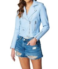 Veste moto motard bleu bébé pour femme 100 % pure peau d'agneau veste en cuir...